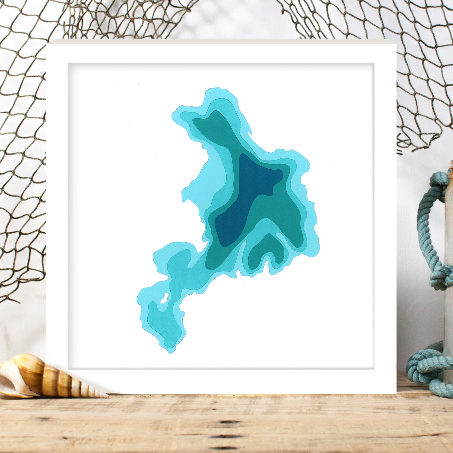 Bark Lake 12"x12" Papercut Cardtography Map | Wall Art | Poster | Print | Map Art | Wall Decor