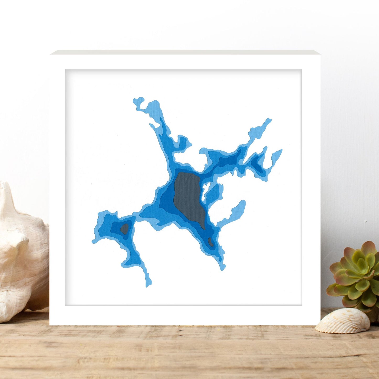 Big Hawk Lake 12"x12" Papercut Cardtography Map | Wall Art | Poster | Print | Map Art | Wall Decor