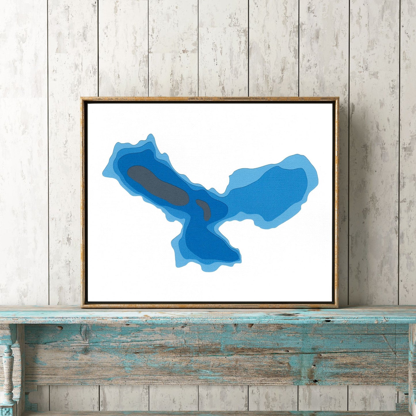 Blue Chalk Lake 8"x10" Papercut Cardtography Map | Wall Art | Poster | Print | Map Art | Wall Decor