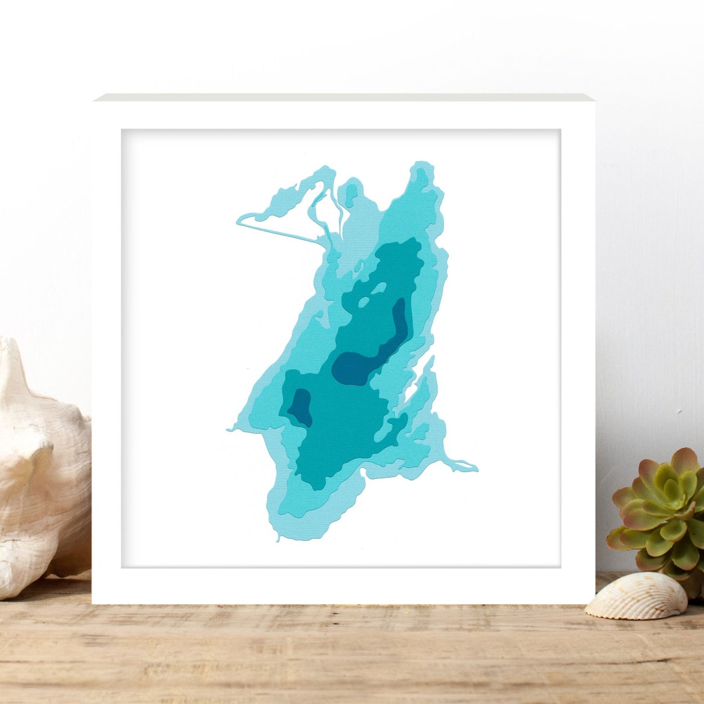 Cameron Lake 12"x12" Papercut Cardtography Map | Wall Art | Poster | Print | Map Art | Wall Decor