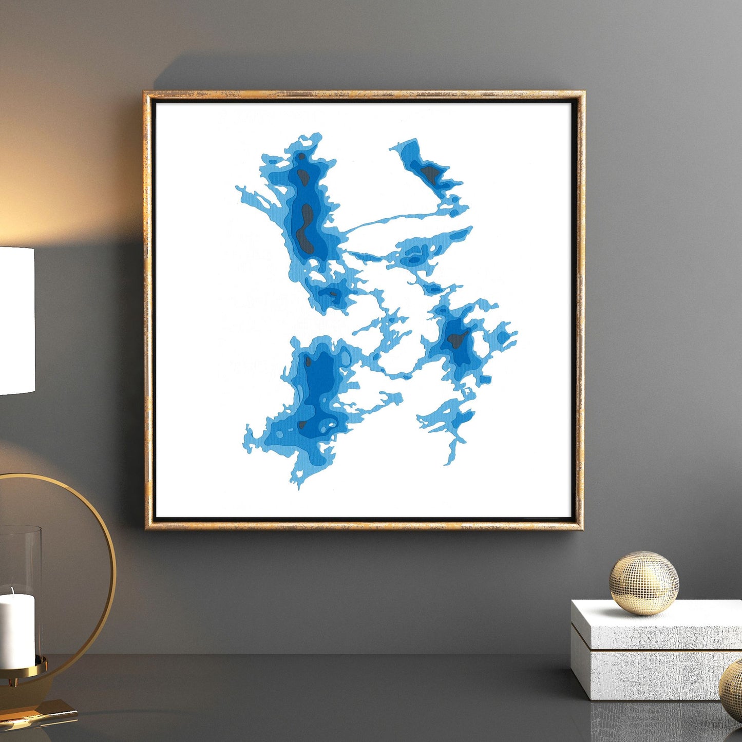 Catchacoma Chain of Lakes 12"x12" Papercut Cardtography Map | Wall Art | Poster | Print | Map Art | Wall Decor