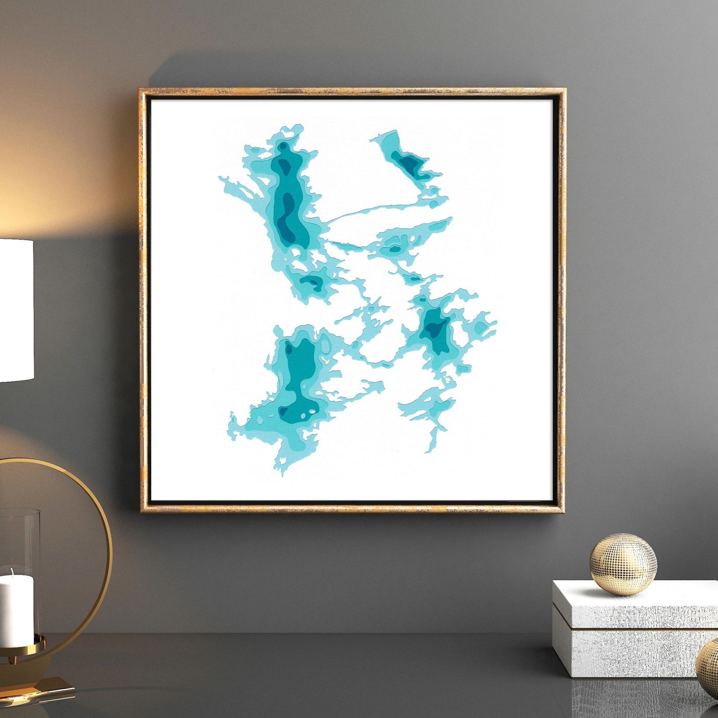 Catchacoma Chain of Lakes 12"x12" Papercut Cardtography Map | Wall Art | Poster | Print | Map Art | Wall Decor