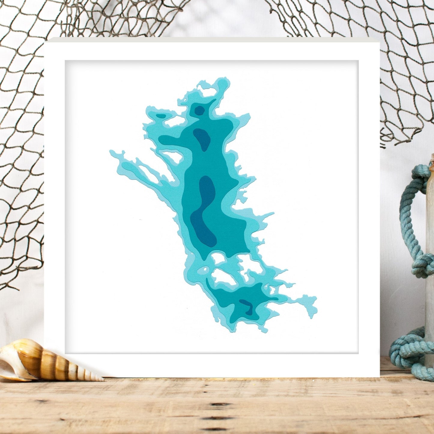 Catchacoma Lake 12"x12" Papercut Cardtography Map | Wall Art | Poster | Print | Map Art | Wall Decor