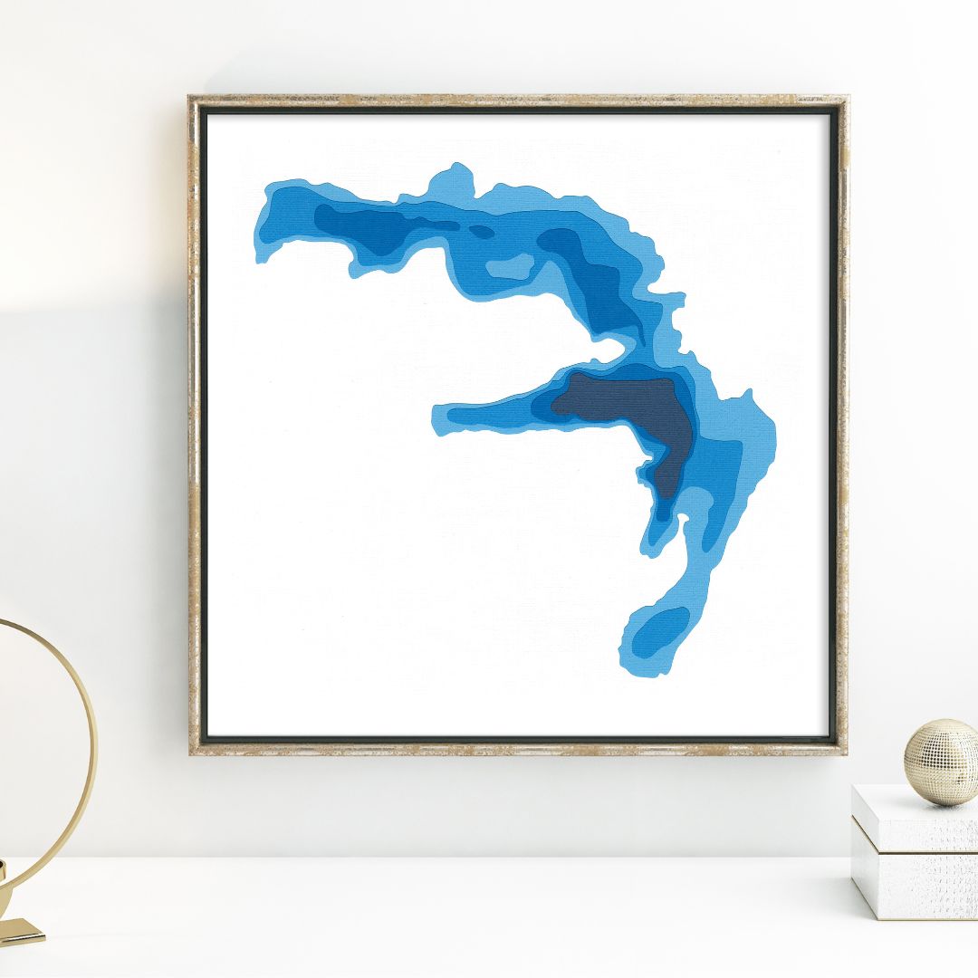Commanda Lake 12"x12" Papercut Cardtography Map | Wall Art | Poster | Print | Map Art | Wall Decor