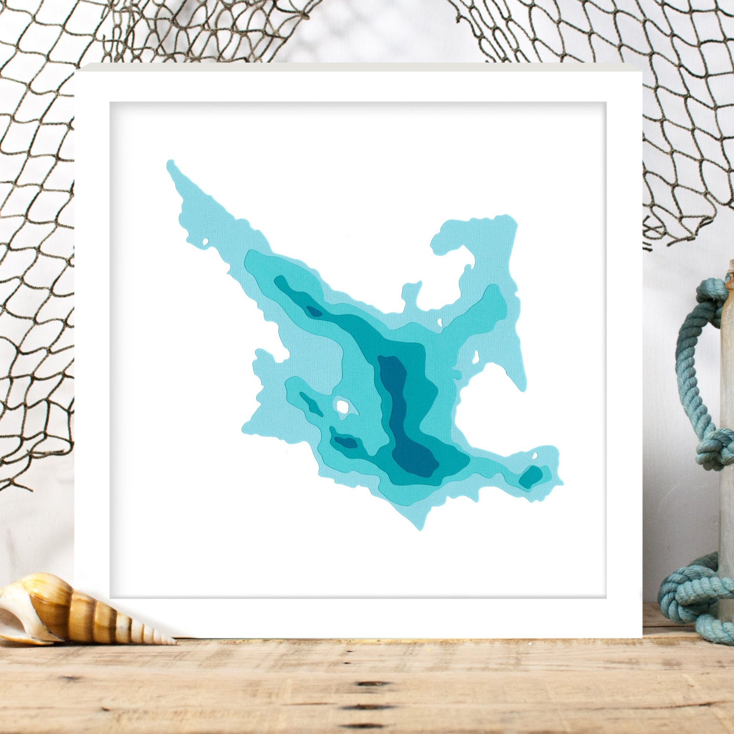 Davis Lake 12"x12" Papercut Cardtography Map | Wall Art | Poster | Print | Map Art | Wall Decor