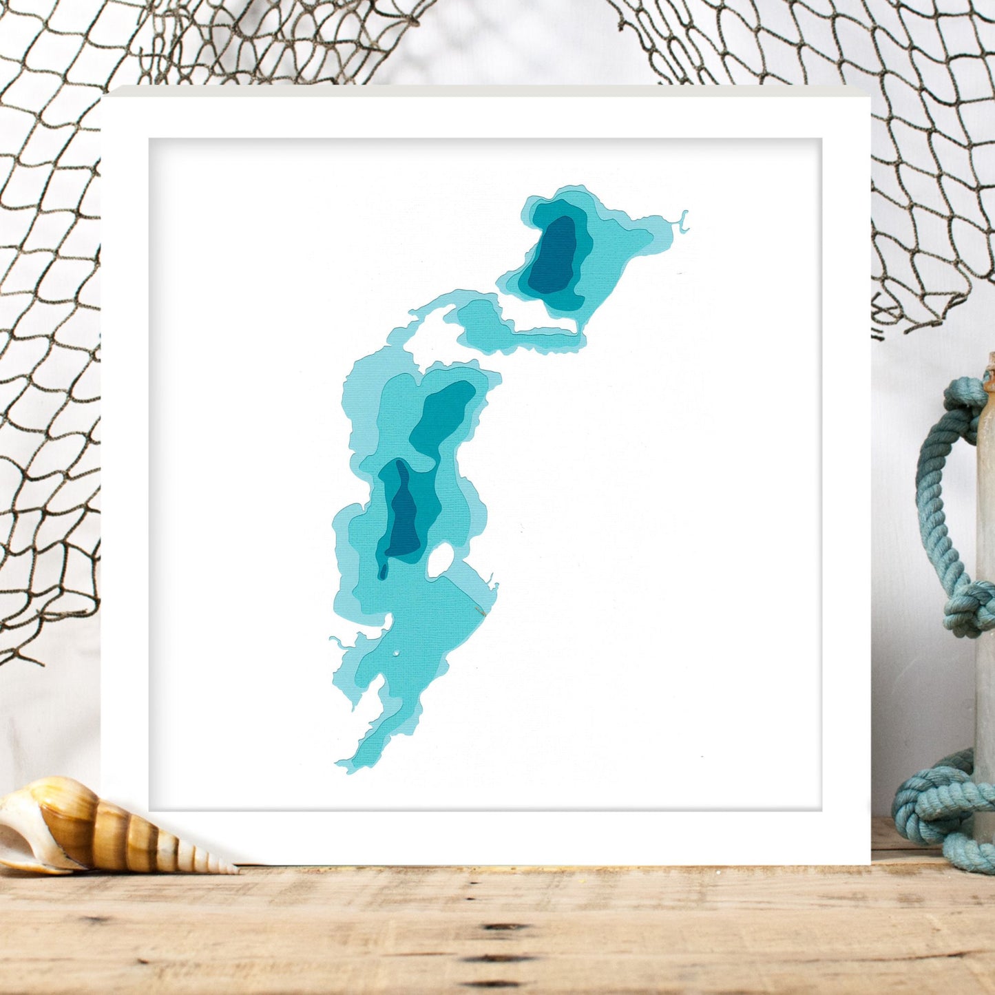 Doe Lake 12"x12" Papercut Cardtography Map | Wall Art | Poster | Print | Map Art | Wall Decor