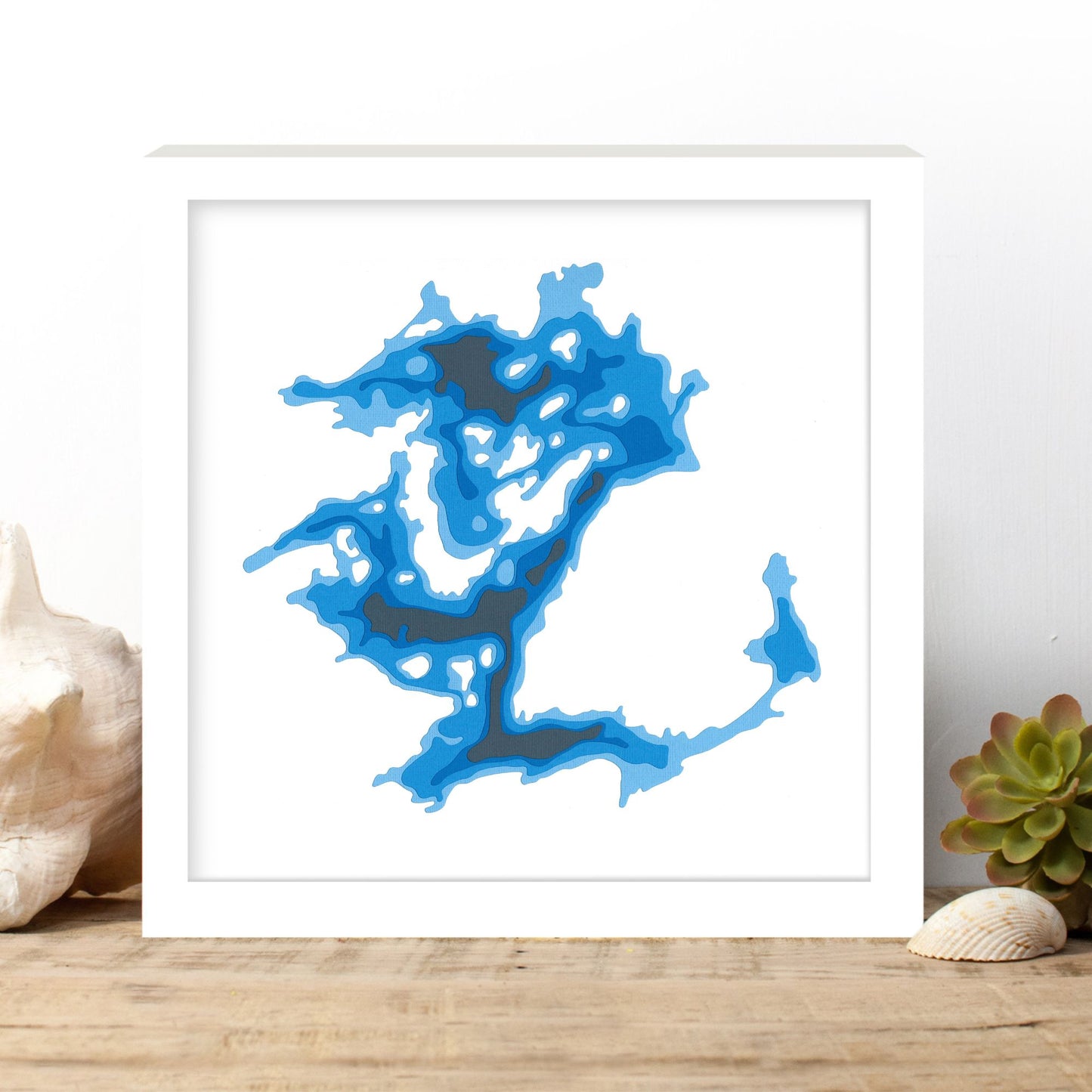 Eagle Lake (Kingston) 12"x12" Papercut Cardtography Map | Wall Art | Poster | Print | Map Art | Wall Decor
