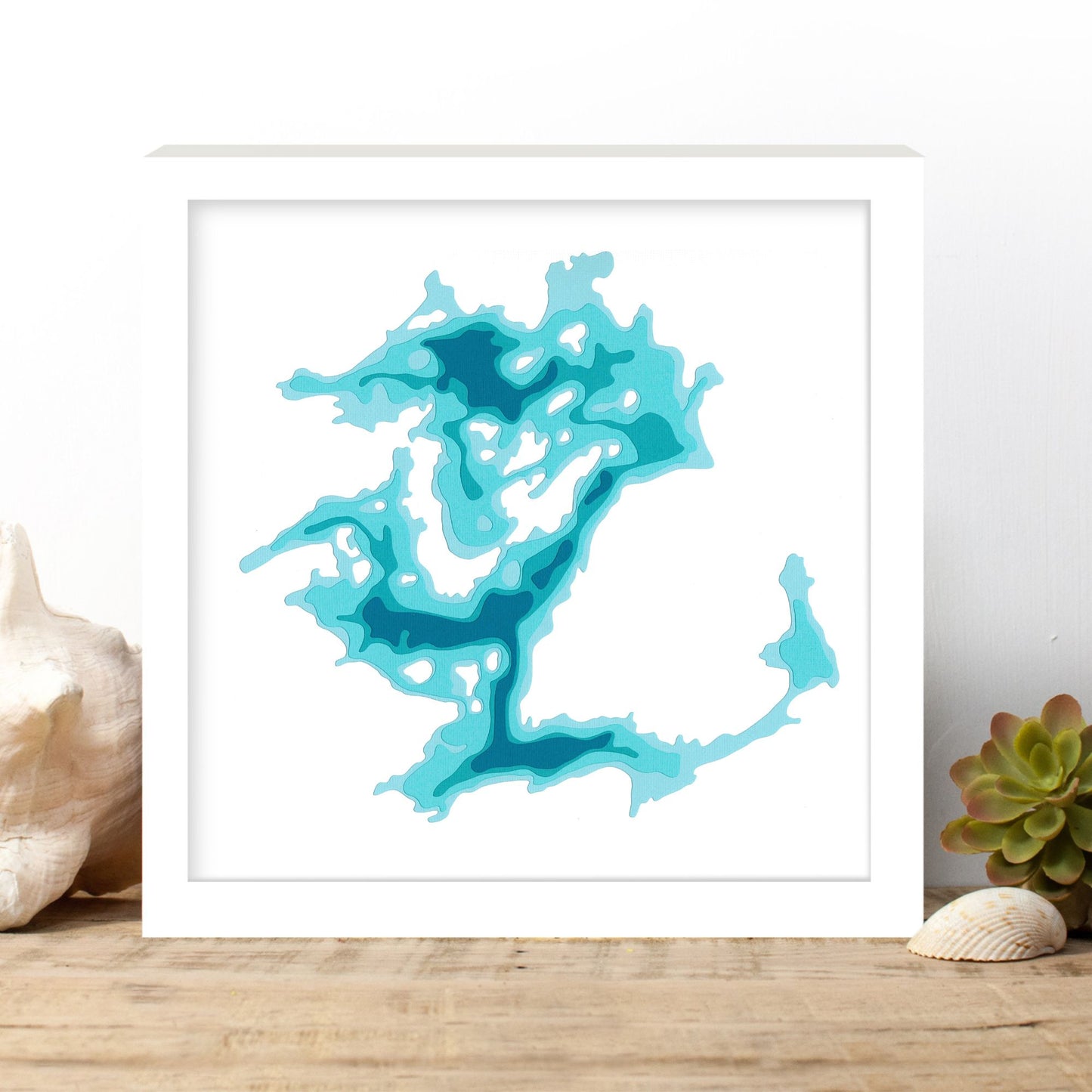 Eagle Lake (Kingston) 12"x12" Papercut Cardtography Map | Wall Art | Poster | Print | Map Art | Wall Decor