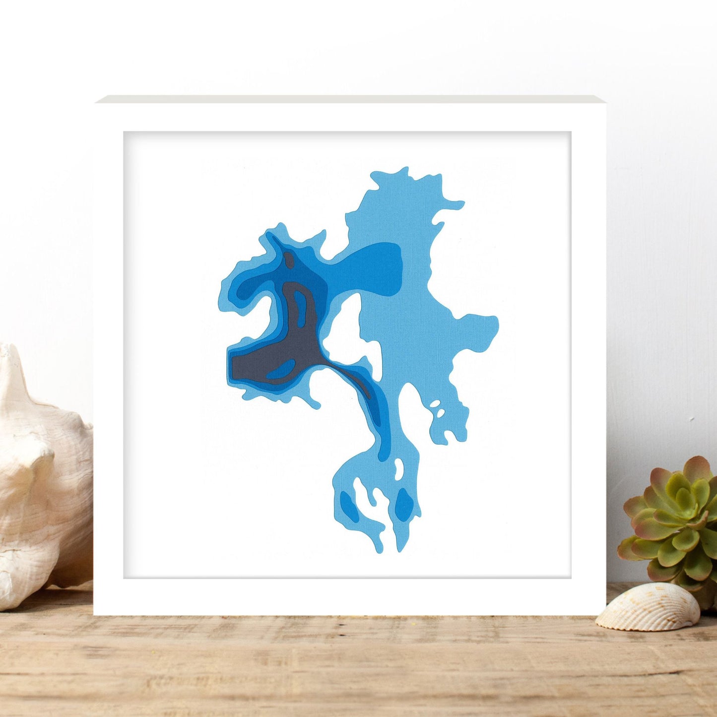 Eugenia Lake 12"x12" Papercut Cardtography Map | Wall Art | Poster | Print | Map Art | Wall Decor