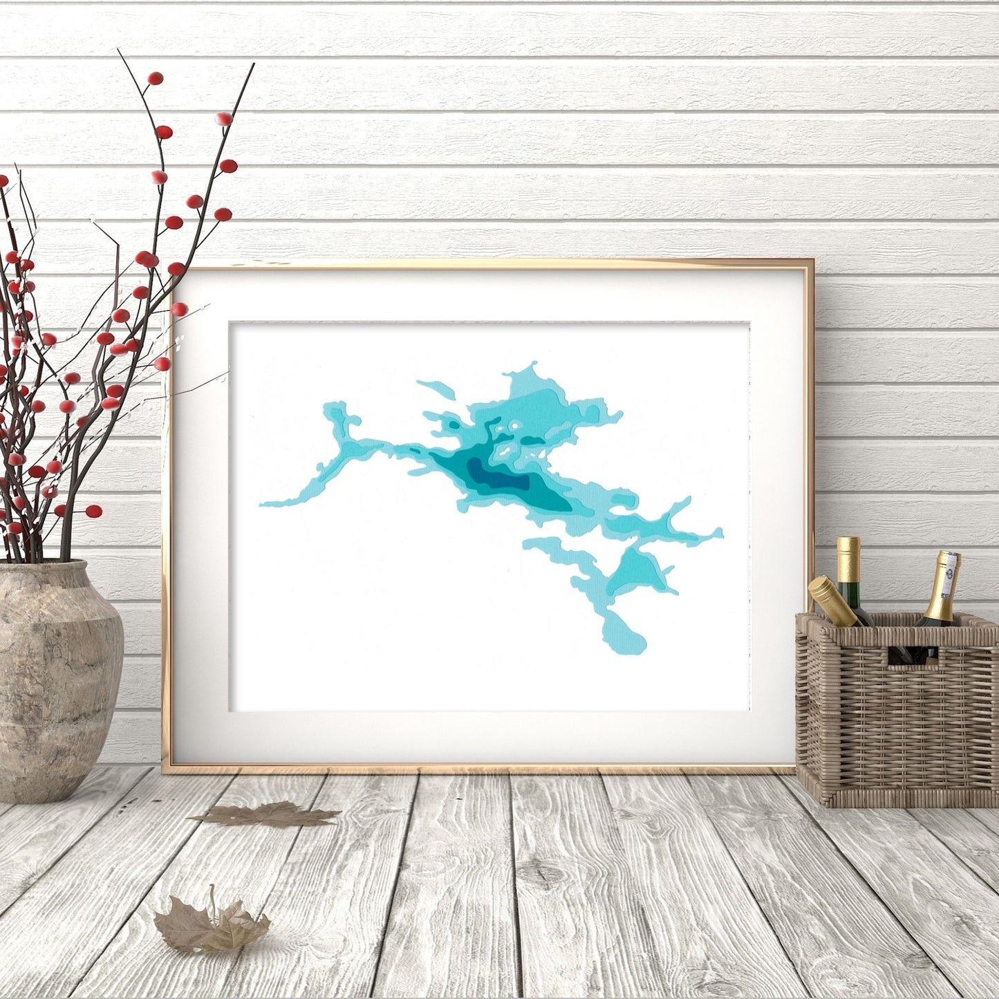 Koshlong Lake 9"x12" Papercut Cardtography Map | Wall Art | Poster | Print | Map Art | Wall Decor