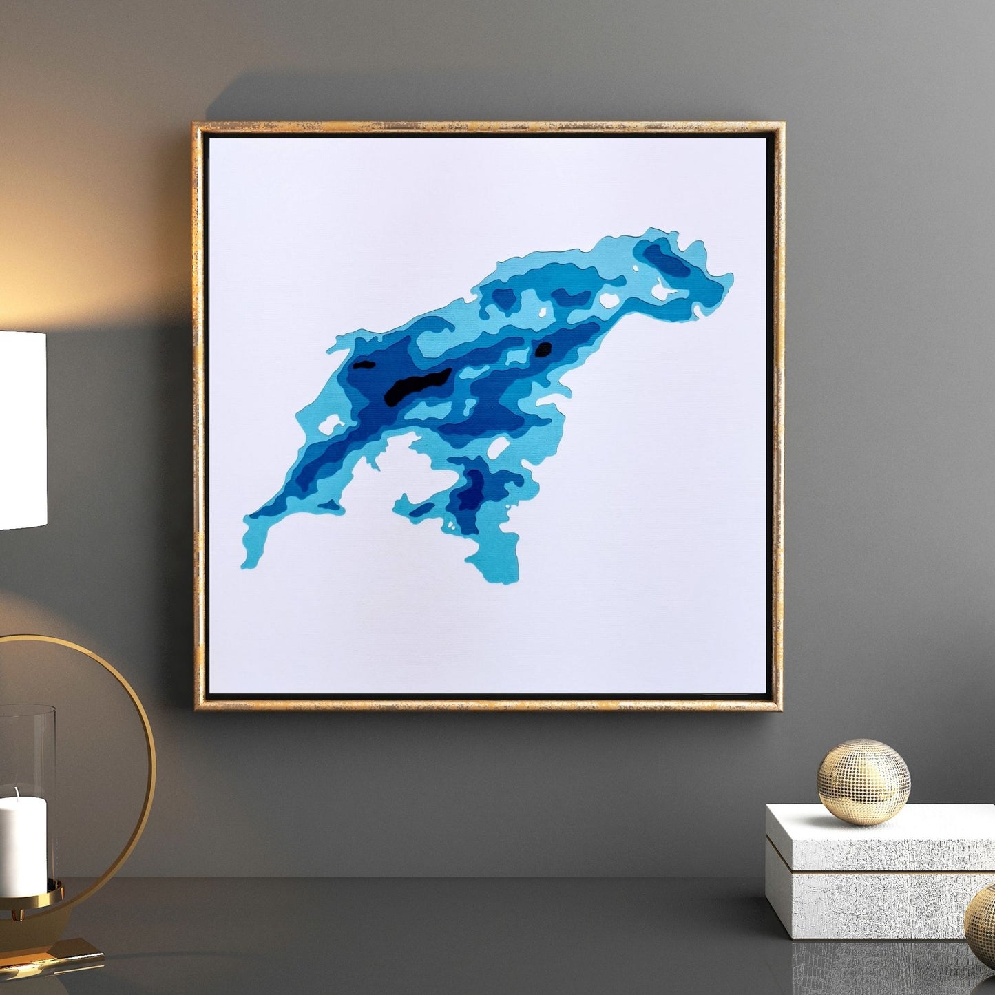 Lac Louisa, Québec 12"x12" Papercut Cardtography Map | Wall Art | Poster | Print | Map Art | Wall Decor