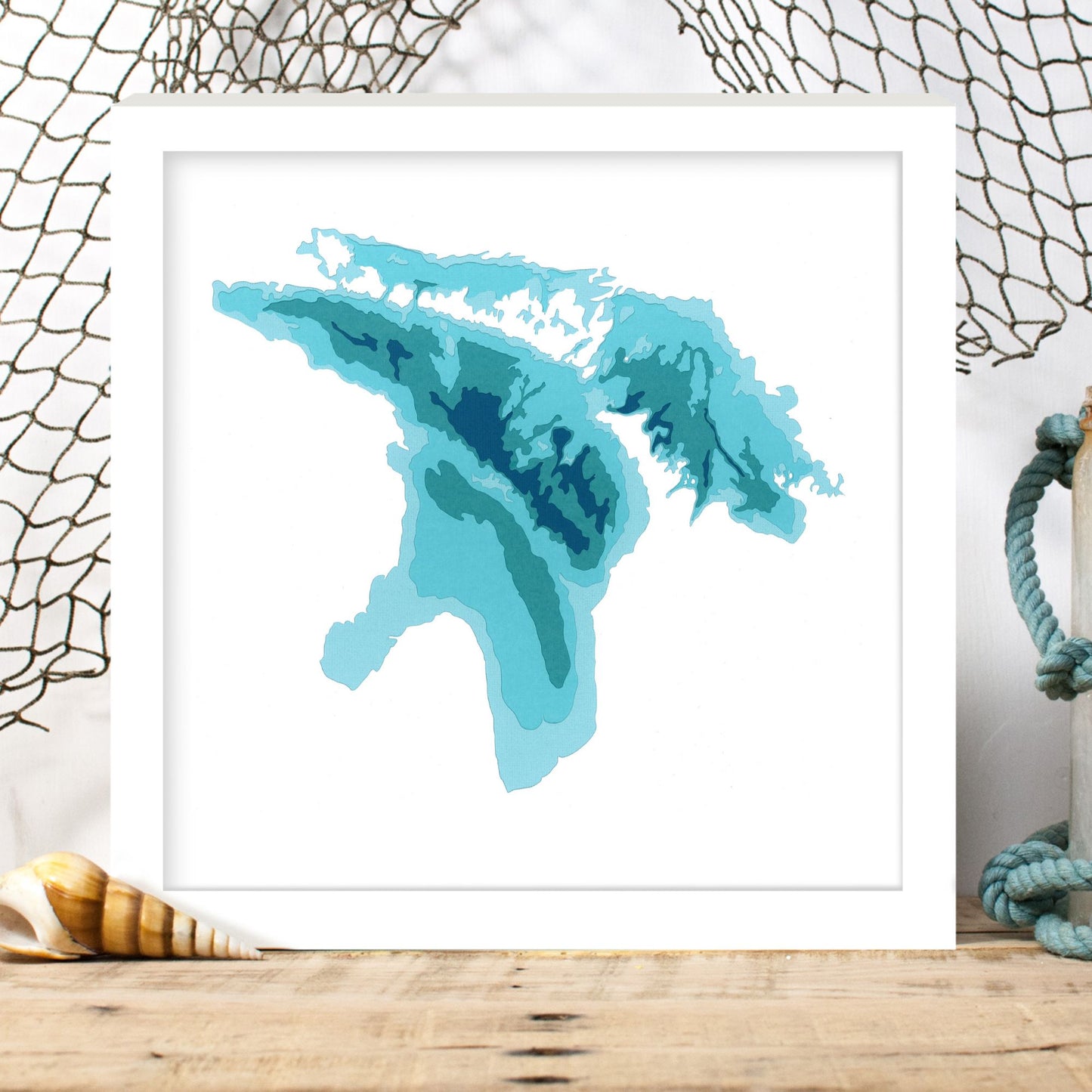 Lake Huron 12"x12" Papercut Cardtography Map | Wall Art | Poster | Print | Map Art | Wall Decor