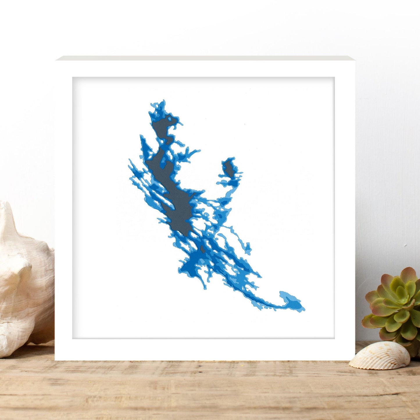 Lake Joseph 12"x12" Papercut Cardtography Map | Wall Art | Poster | Print | Map Art | Wall Decor