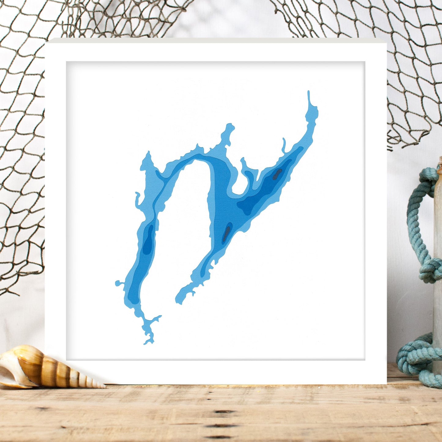 Lake Scugog 12"x12" Papercut Cardtography Map | Wall Art | Poster | Print | Map Art | Wall Decor