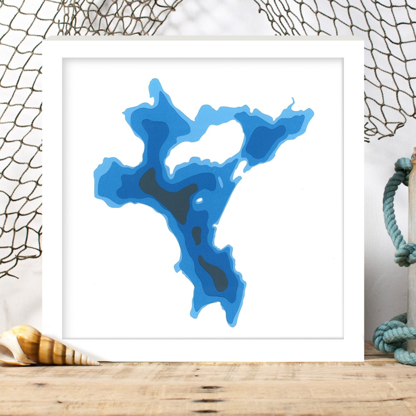 Lake St Nora 12"x12" Papercut Cardtography Map | Wall Art | Poster | Print | Map Art | Wall Decor