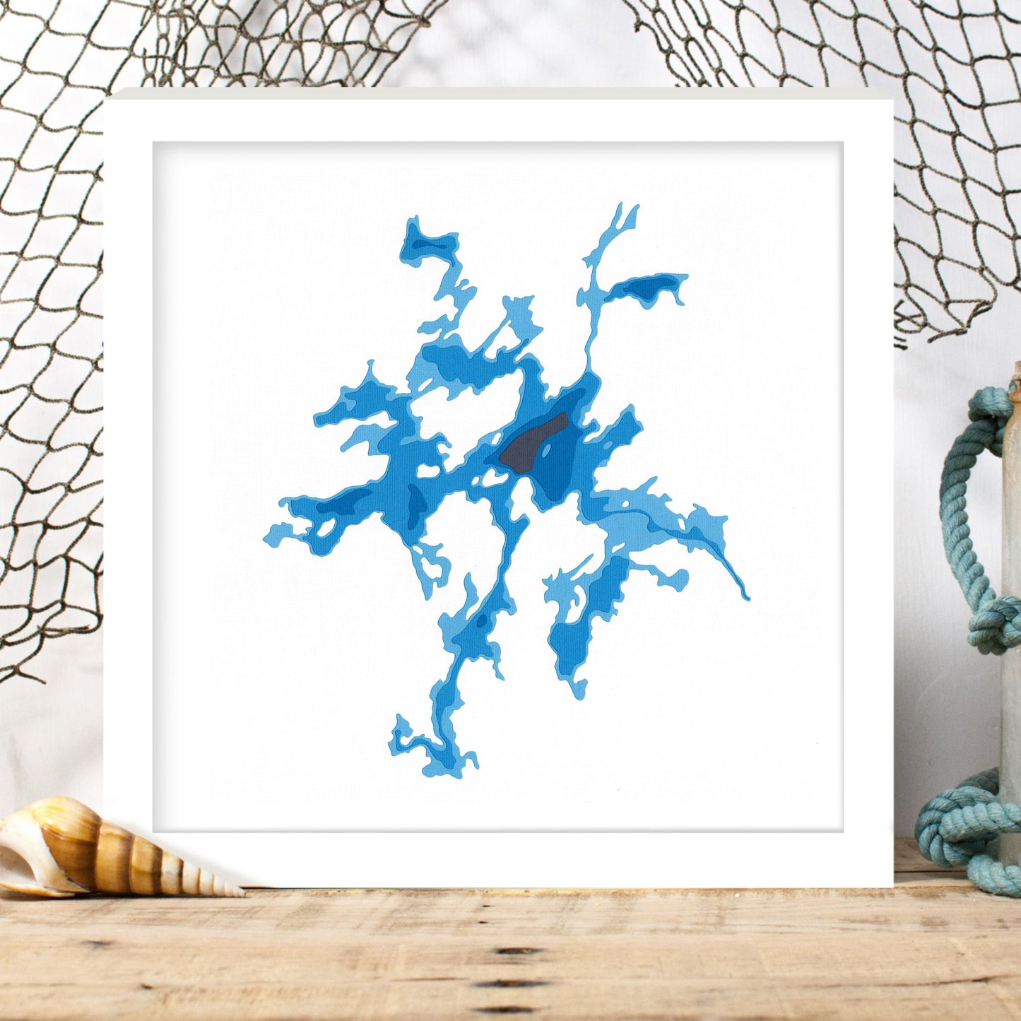 Manitouwabing Lake 12"x12" Papercut Cardtography Map | Wall Art | Poster | Print | Map Art | Wall Decor