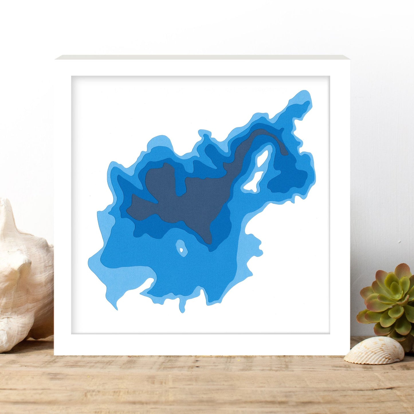 Methuen Lake 12"x12" Papercut Cardtography Map | Wall Art | Poster | Print | Map Art | Wall Decor