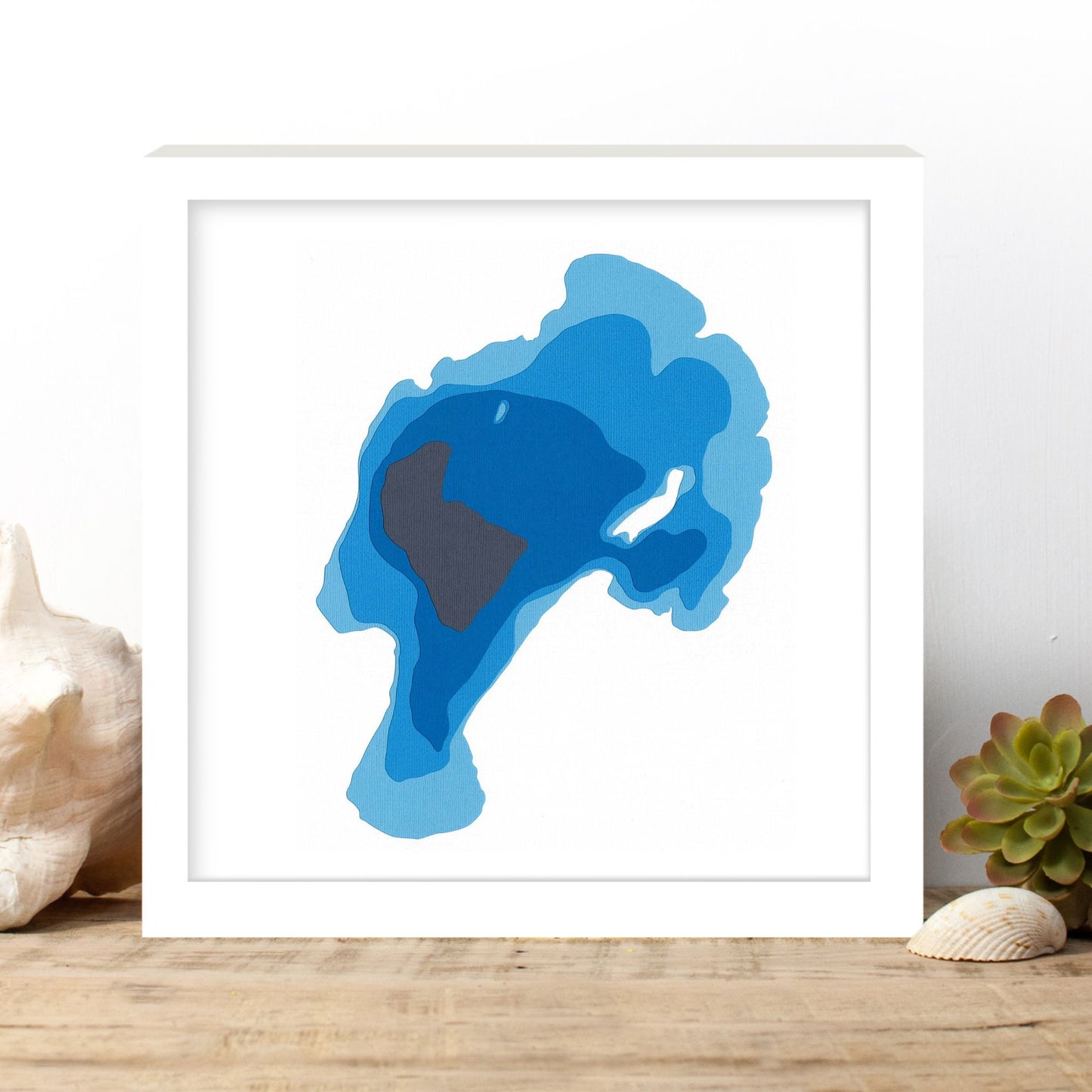 Mindemoya Lake 12"x12" Papercut Cardtography Map | Wall Art | Poster | Print | Map Art | Wall Decor