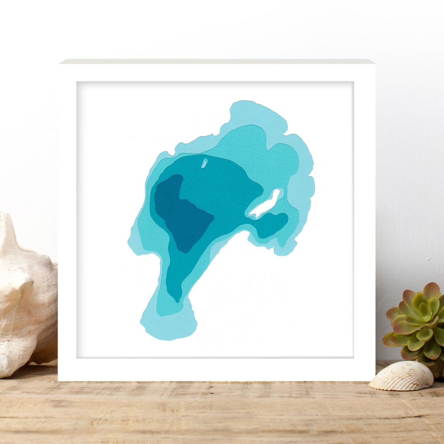 Mindemoya Lake 12"x12" Papercut Cardtography Map | Wall Art | Poster | Print | Map Art | Wall Decor
