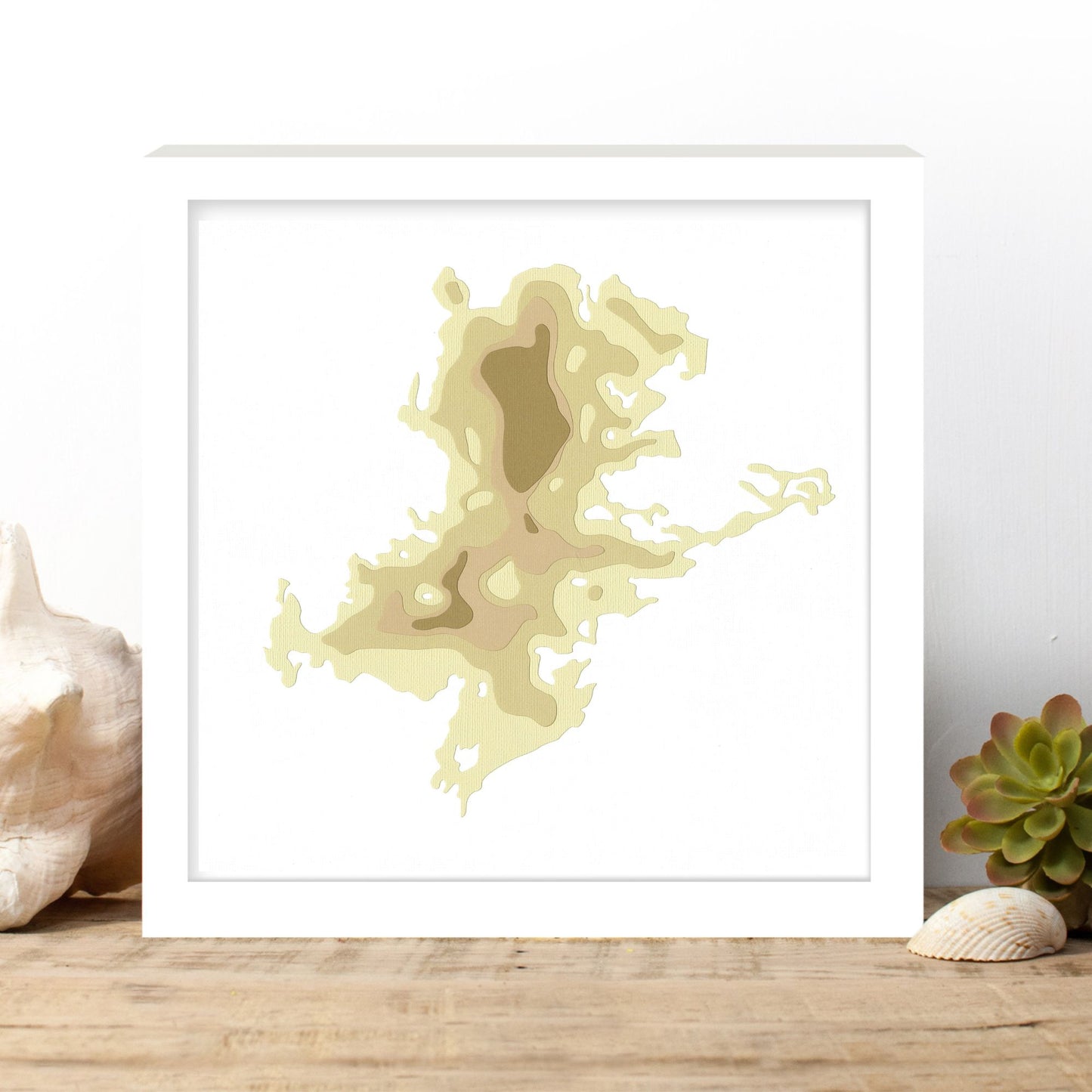 Mississagua Lake 12"x12" Papercut Cardtography Map | Wall Art | Poster | Print | Map Art | Wall Decor