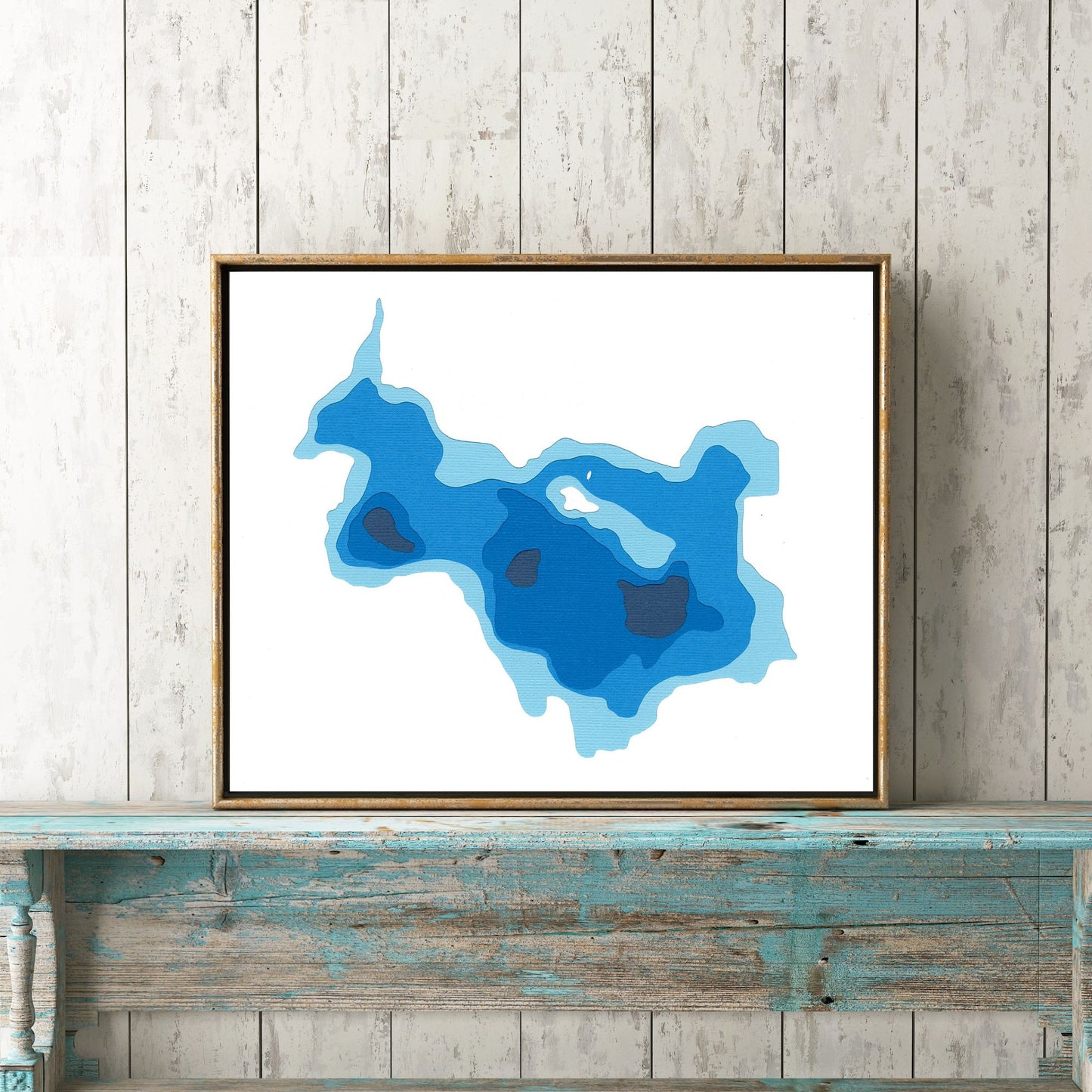 North Vison Lake 8"x10" Papercut Cardtography Map | Wall Art | Poster | Print | Map Art | Wall Decor