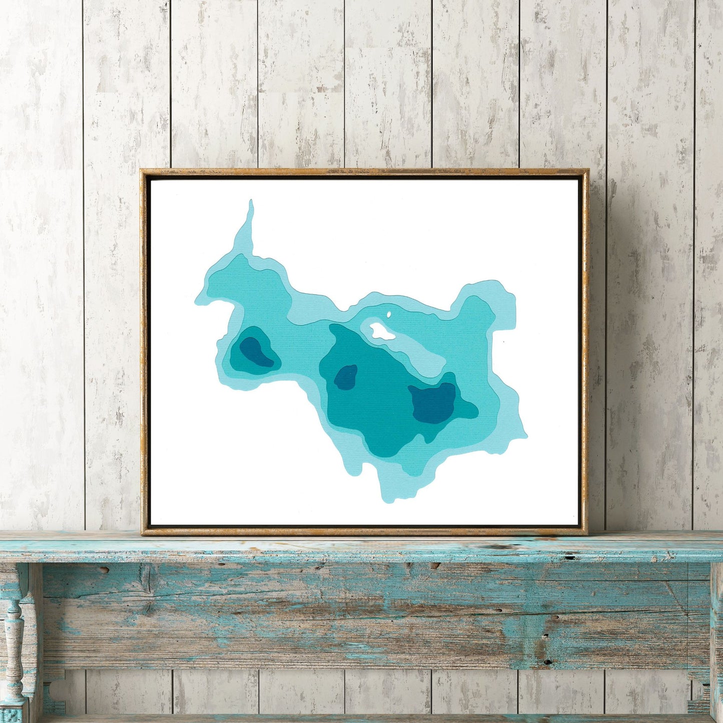 North Vison Lake 8"x10" Papercut Cardtography Map | Wall Art | Poster | Print | Map Art | Wall Decor