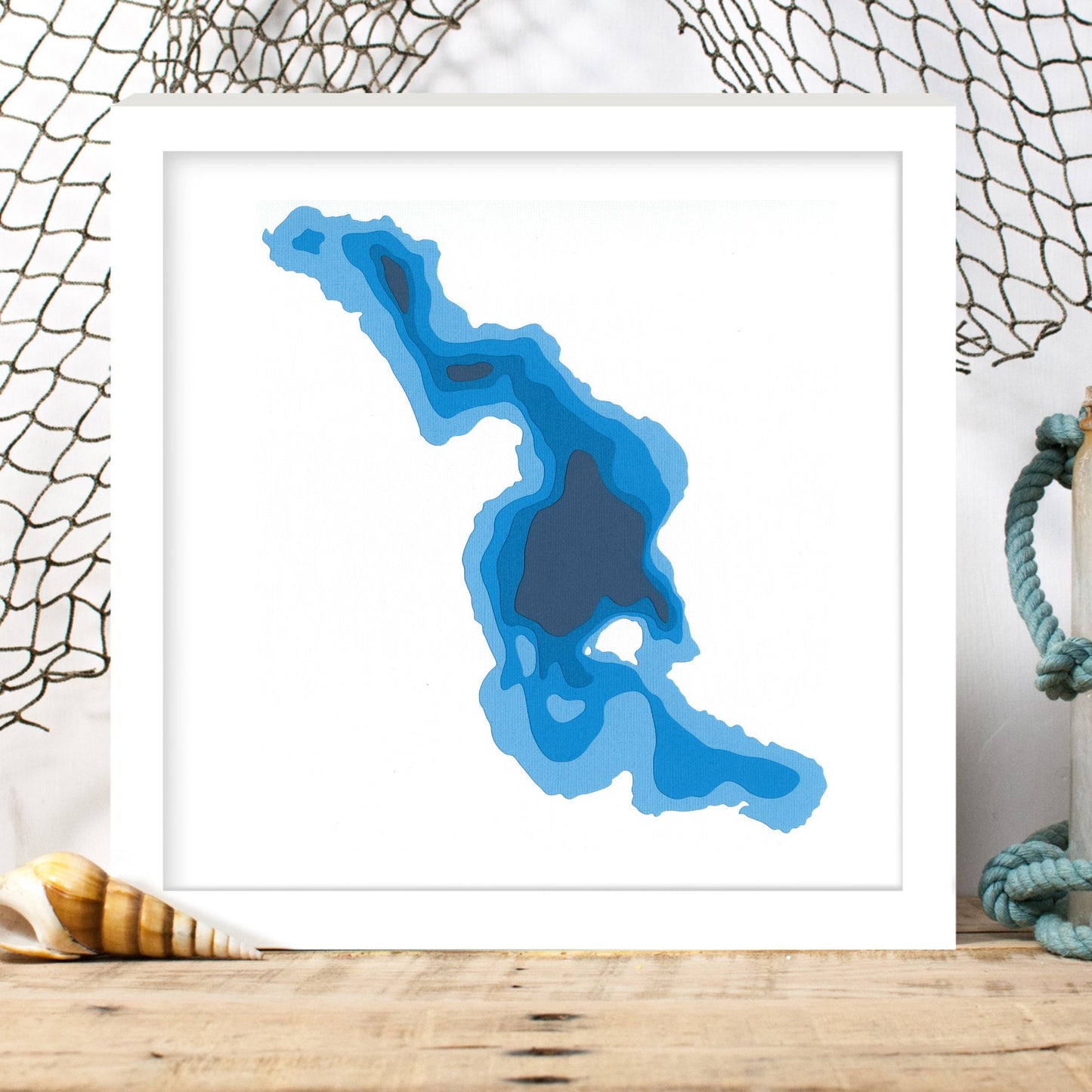 Papineau Lake 12"x12" Papercut Cardtography Map | Wall Art | Poster | Print | Map Art | Wall Decor