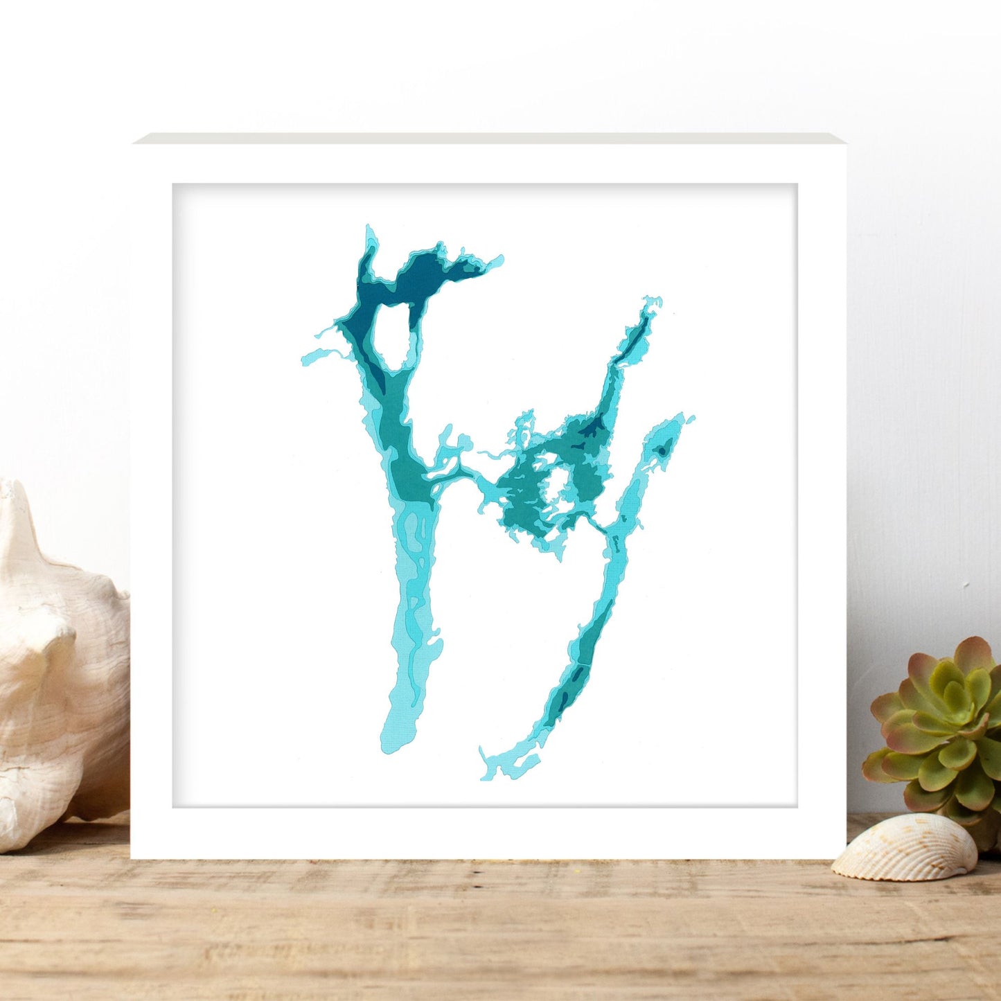 Pigeon/Buckhorn/Chemong Lakes 12"x12" Papercut Cardtography Map | Wall Art | Poster | Print | Map Art | Wall Decor