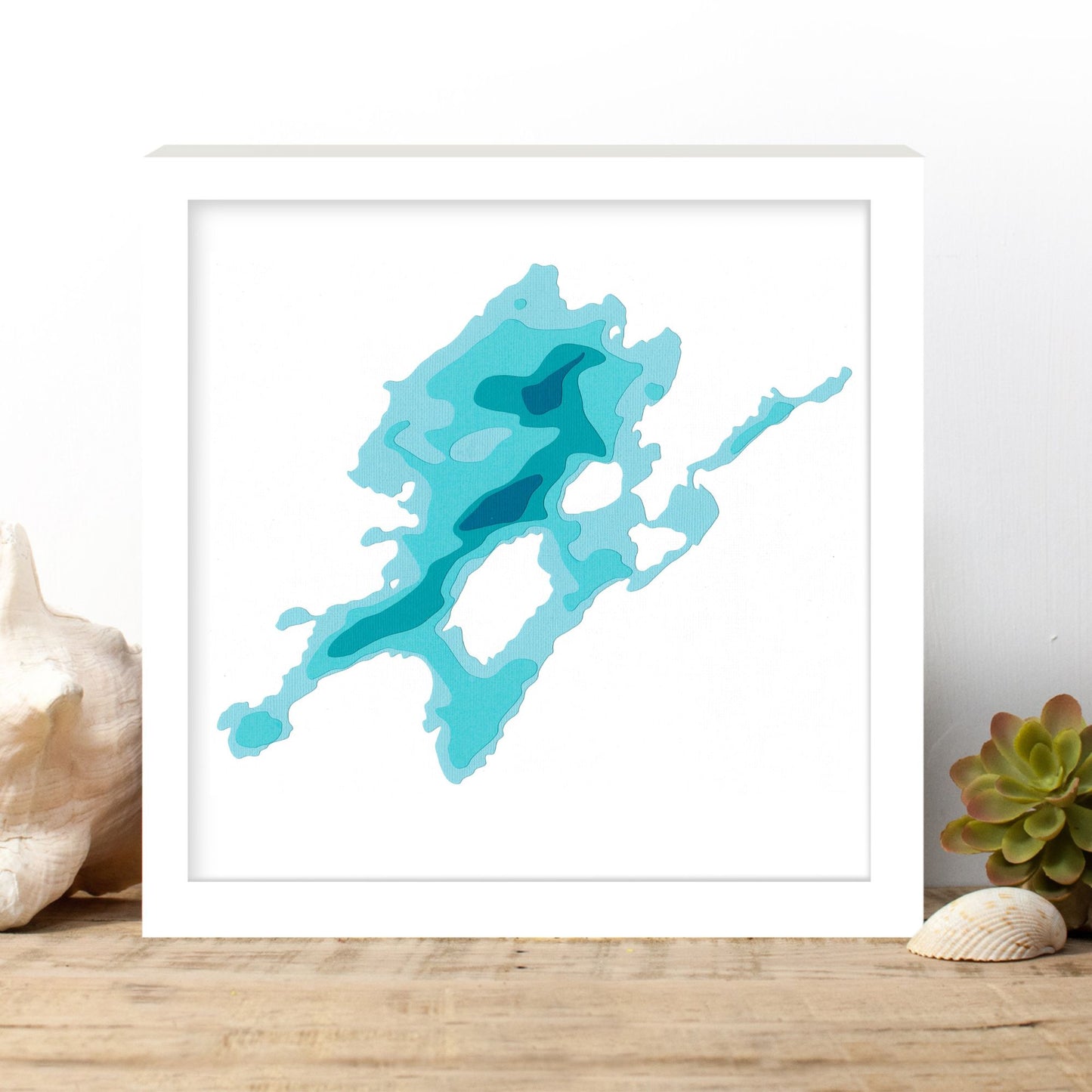 Red Pine Lake 12"x12" Papercut Cardtography Map | Wall Art | Poster | Print | Map Art | Wall Decor