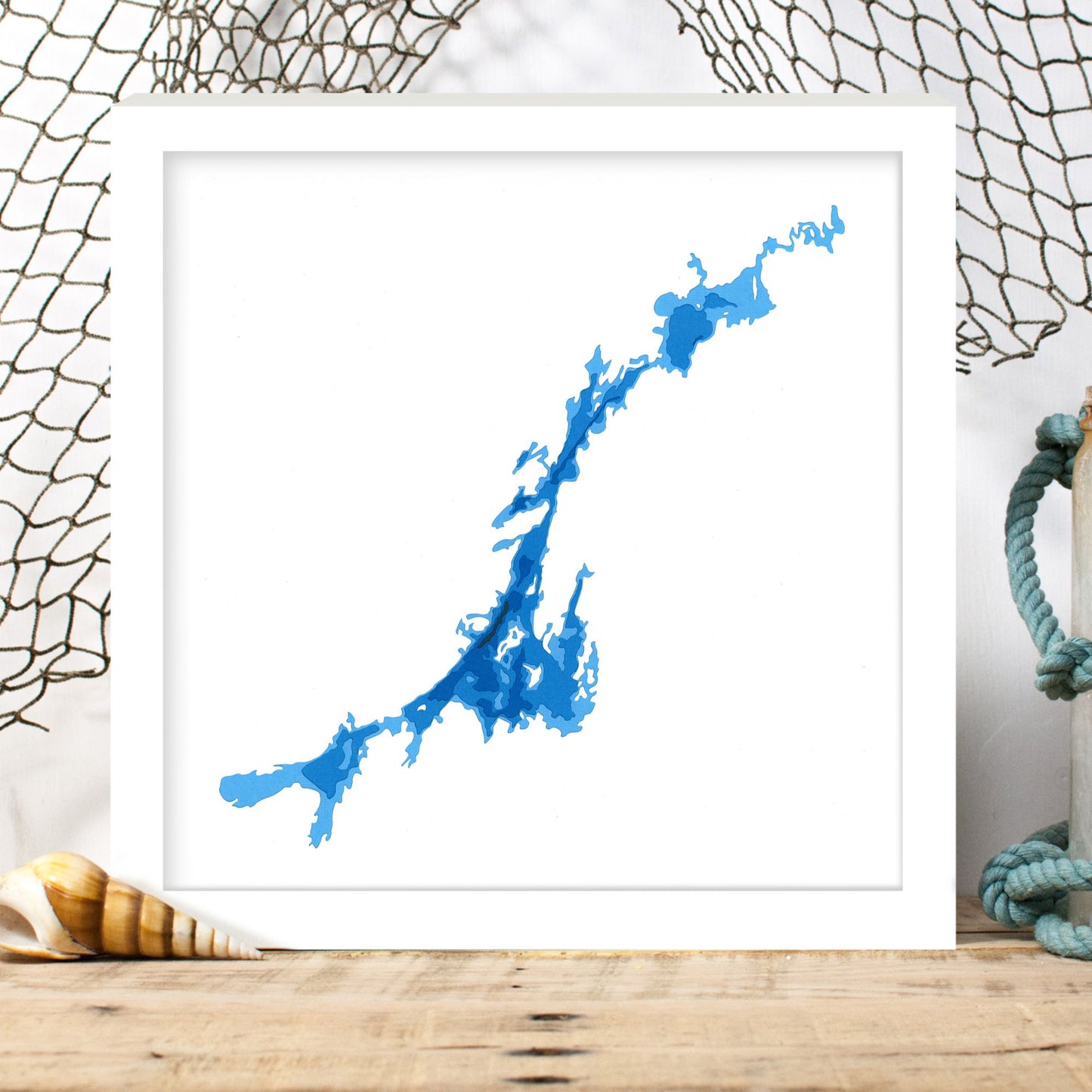 Rideau Lake 12"x12" Papercut Cardtography Map | Wall Art | Poster | Print | Map Art | Wall Decor