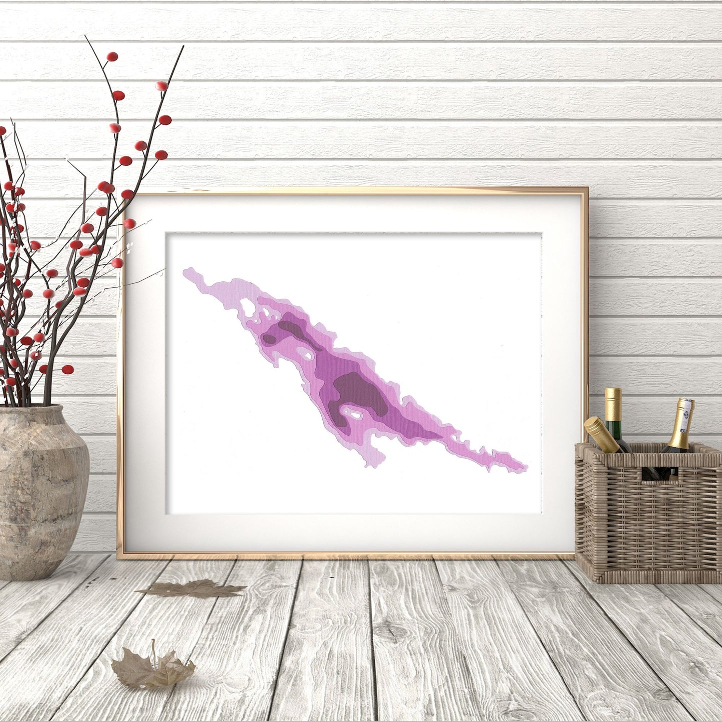 Rock Island Lake 9"x12" Papercut Cardtography Map | Wall Art | Poster | Print | Map Art | Wall Decor