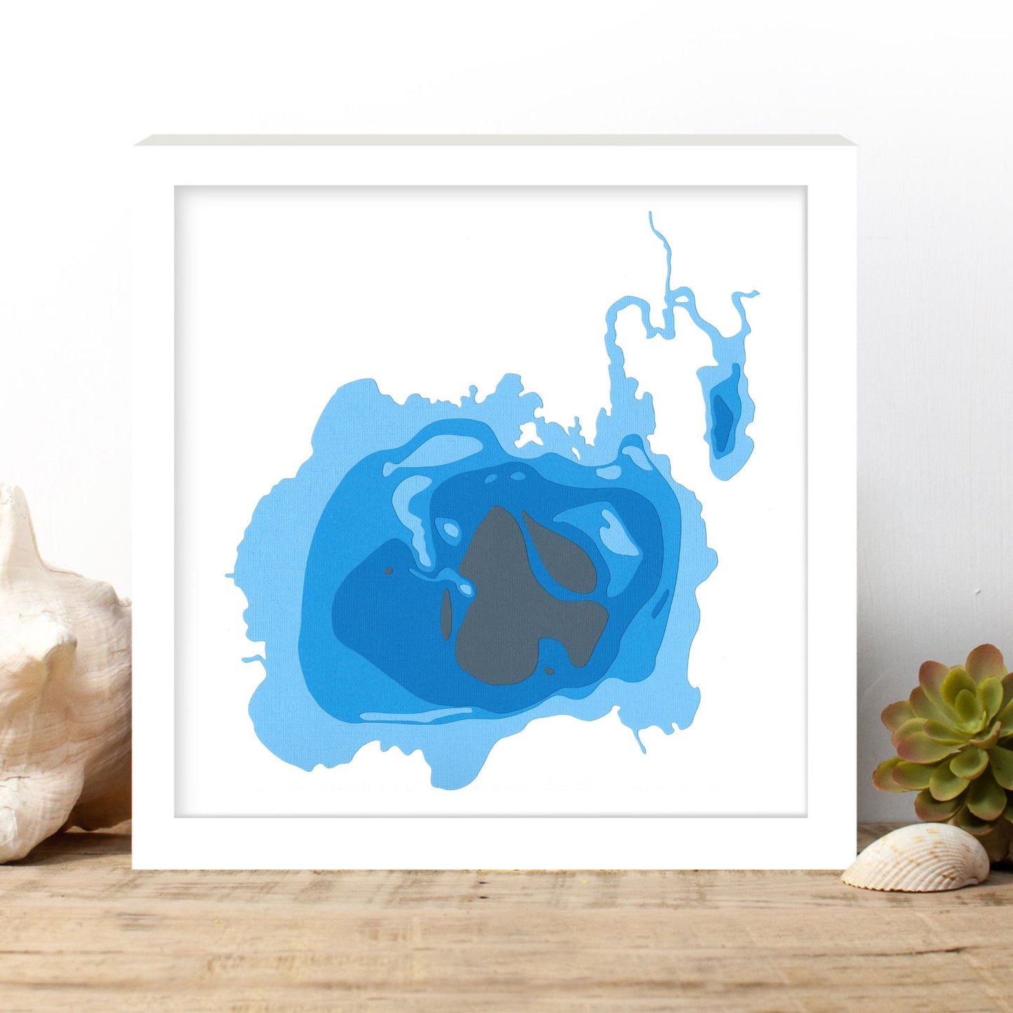 Round Lake 12"x12" Papercut Cardtography Map | Wall Art | Poster | Print | Map Art | Wall Decor
