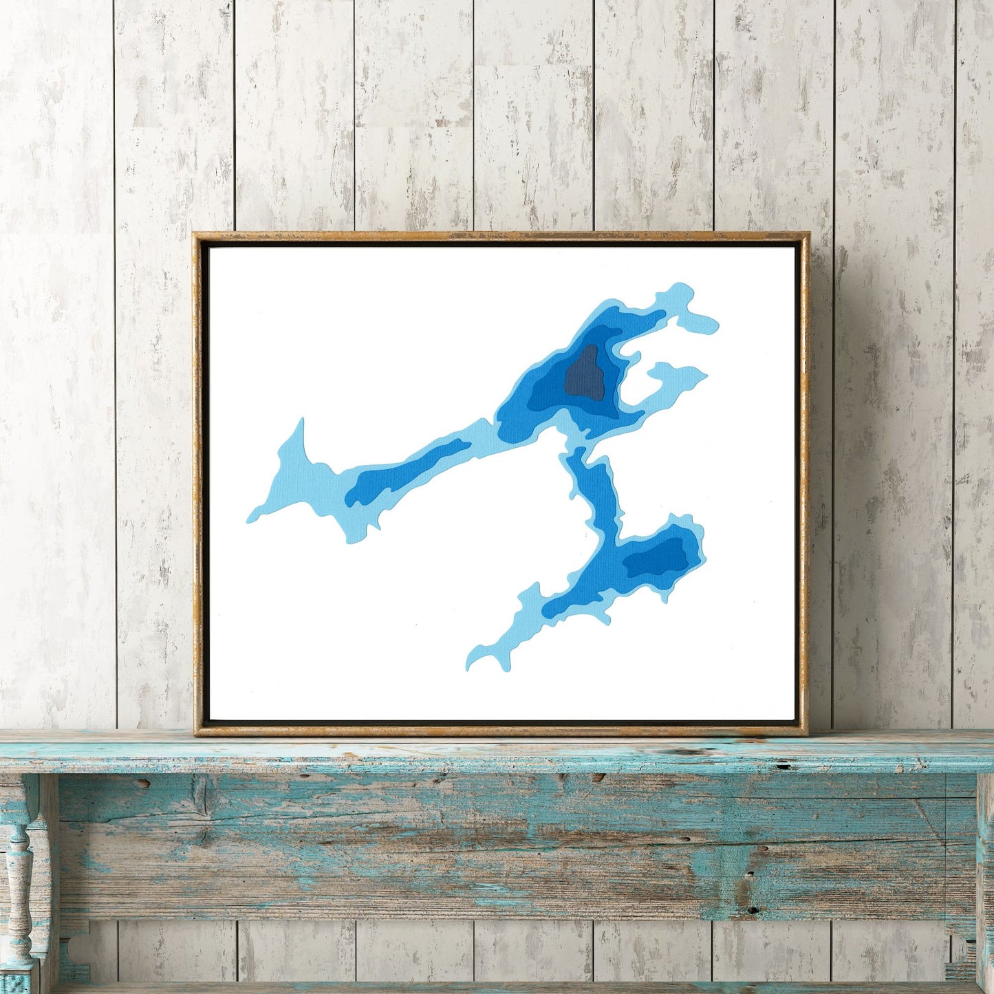 Shawenegog Lake 8"x10" Papercut Cardtography Map | Wall Art | Poster | Print | Map Art | Wall Decor