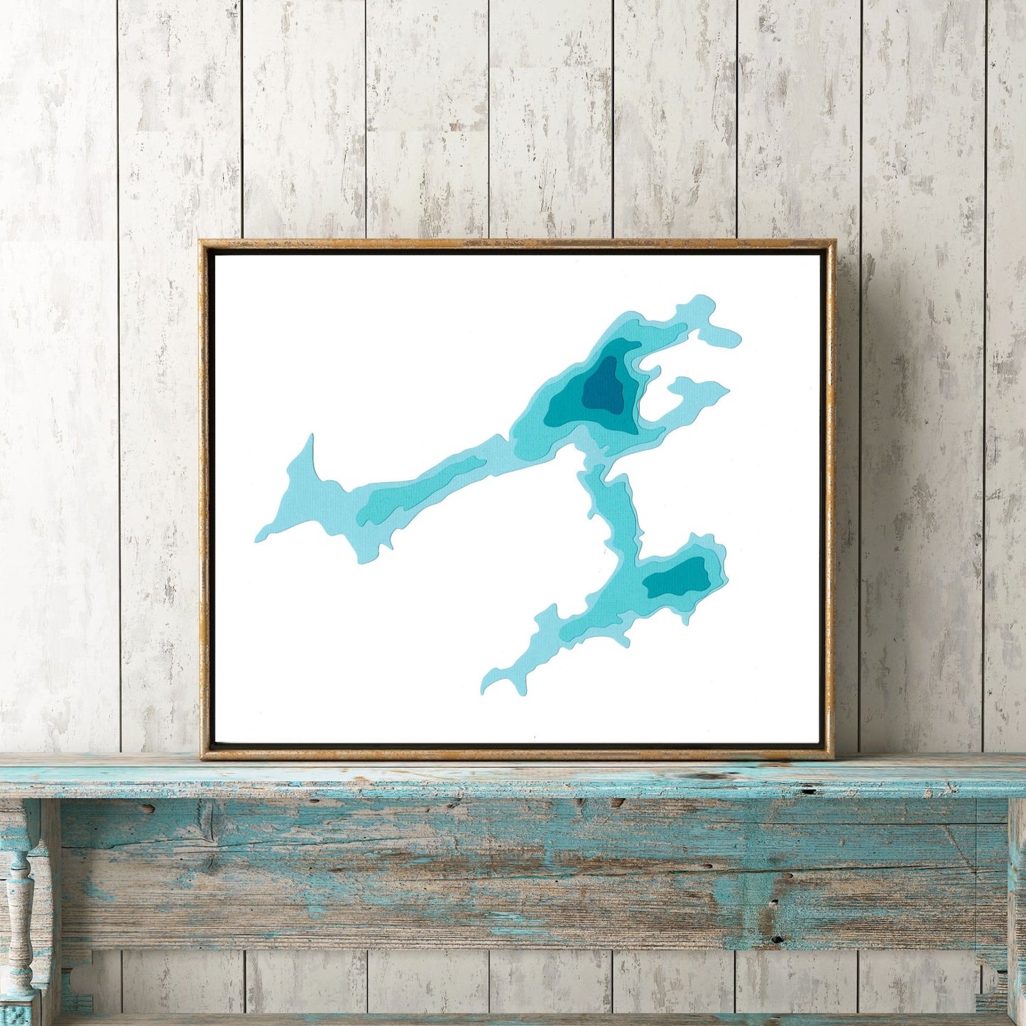 Shawenegog Lake 8"x10" Papercut Cardtography Map | Wall Art | Poster | Print | Map Art | Wall Decor