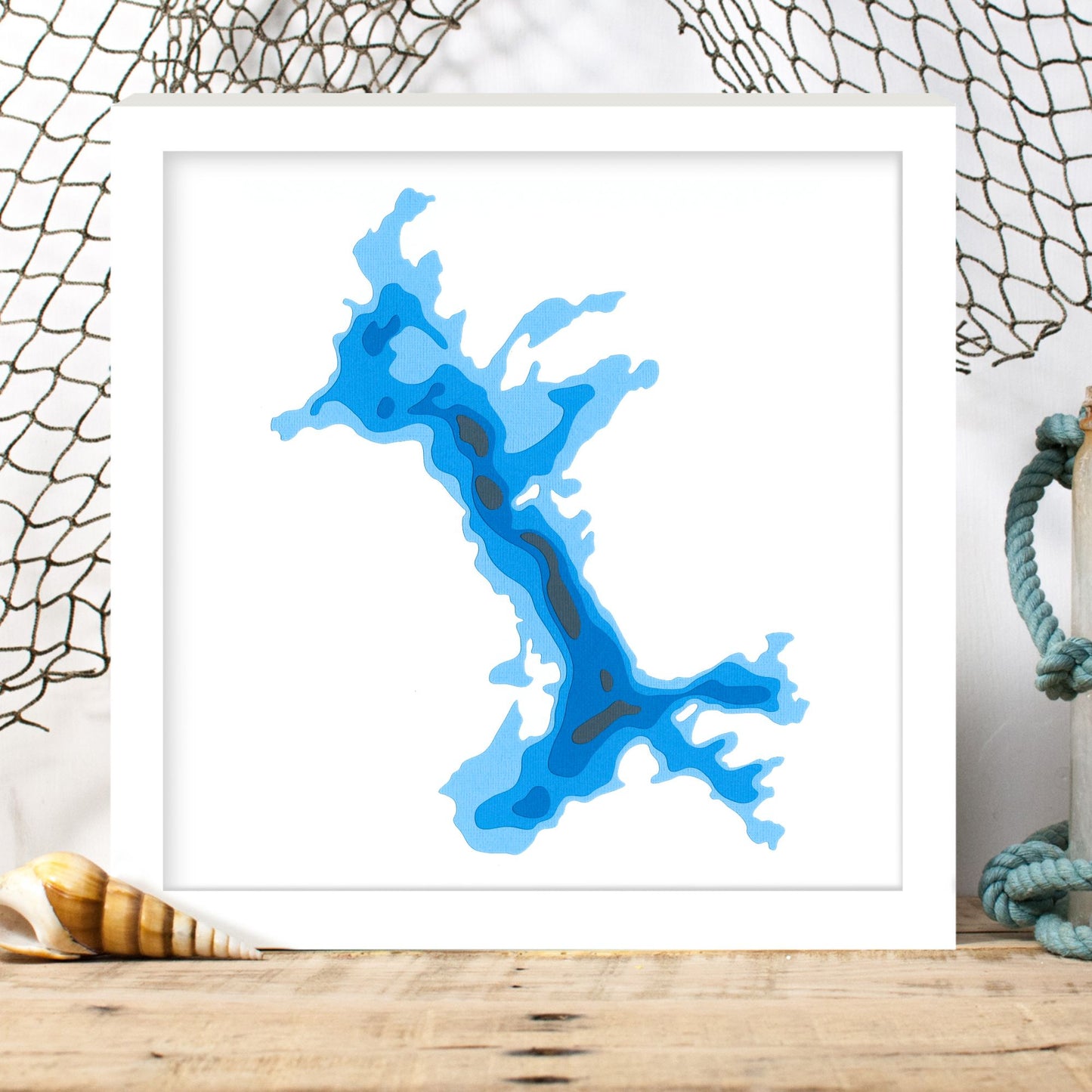 Smoke Lake 12"x12" Papercut Cardtography Map | Wall Art | Poster | Print | Map Art | Wall Decor