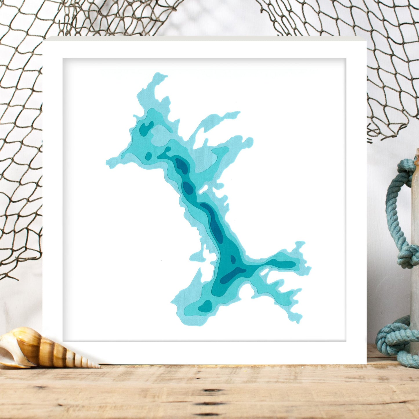 Smoke Lake 12"x12" Papercut Cardtography Map | Wall Art | Poster | Print | Map Art | Wall Decor