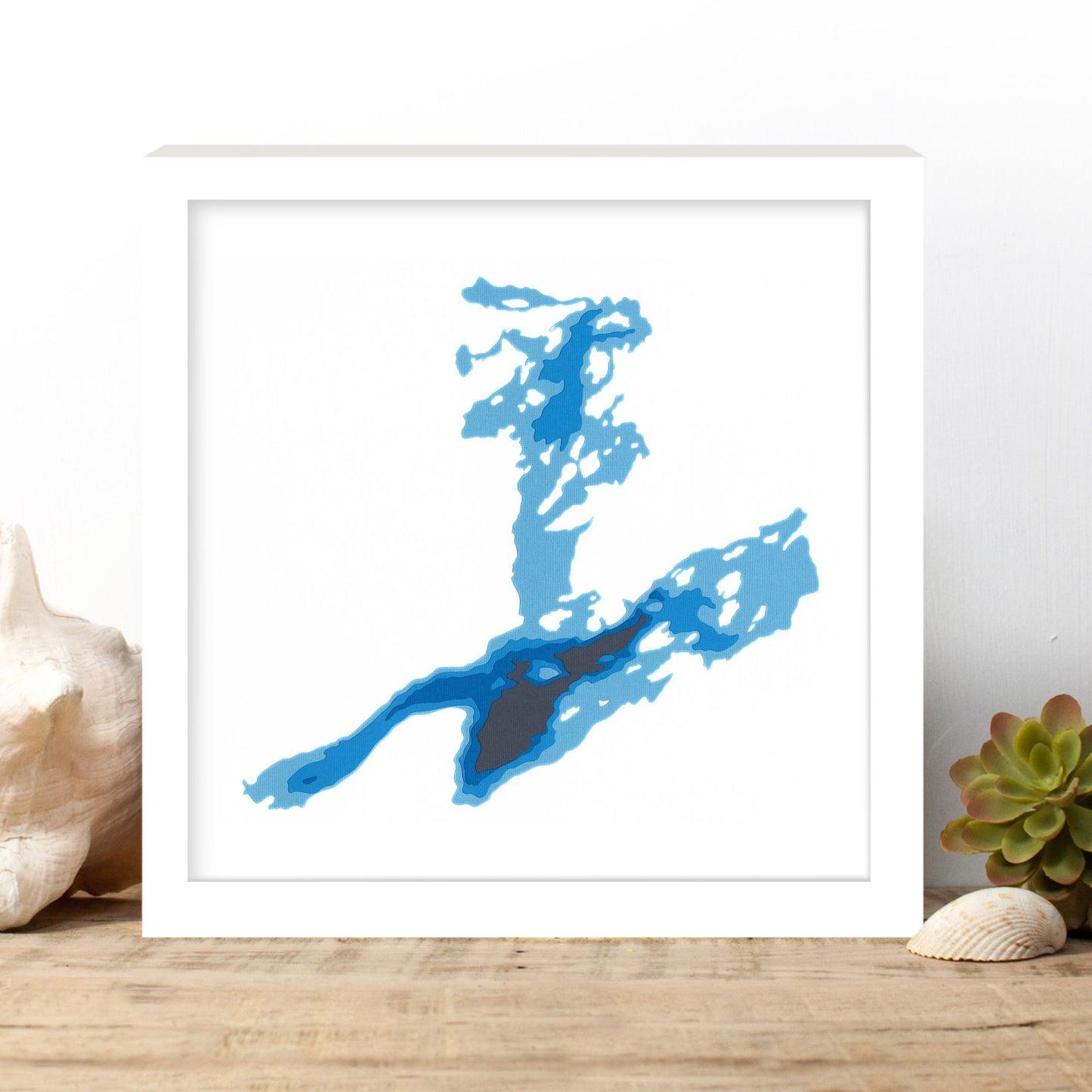 Sydenham Lake 12"x12" Papercut Cardtography Map | Wall Art | Poster | Print | Map Art | Wall Decor