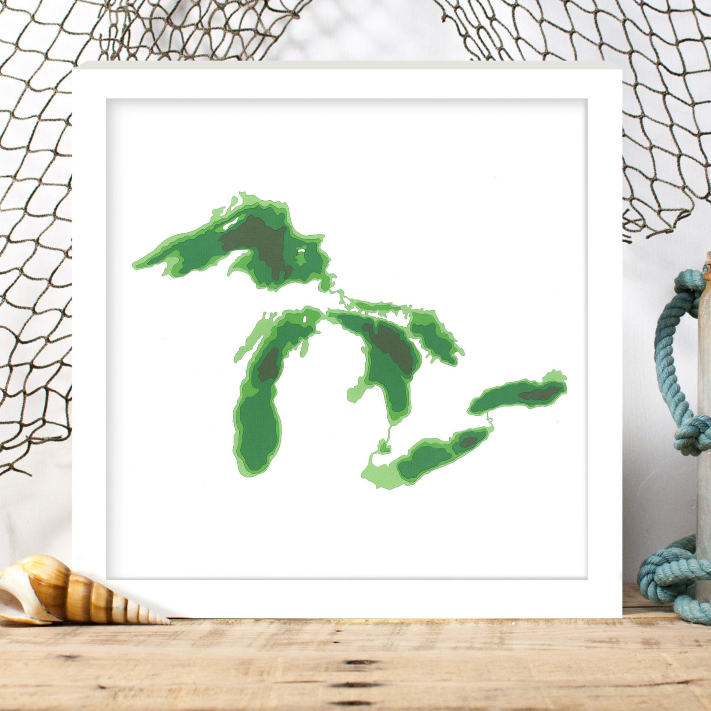 The Great Lakes 12"x12" Papercut Cardtography Map | Wall Art | Poster | Print | Map Art | Wall Decor
