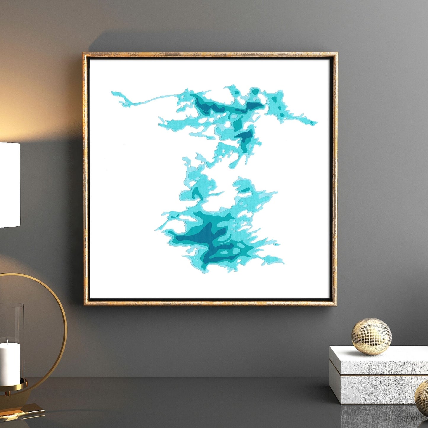 Wahwashkesh Lake 12"x12" Papercut Cardtography Map | Wall Art | Poster | Print | Map Art | Wall Decor