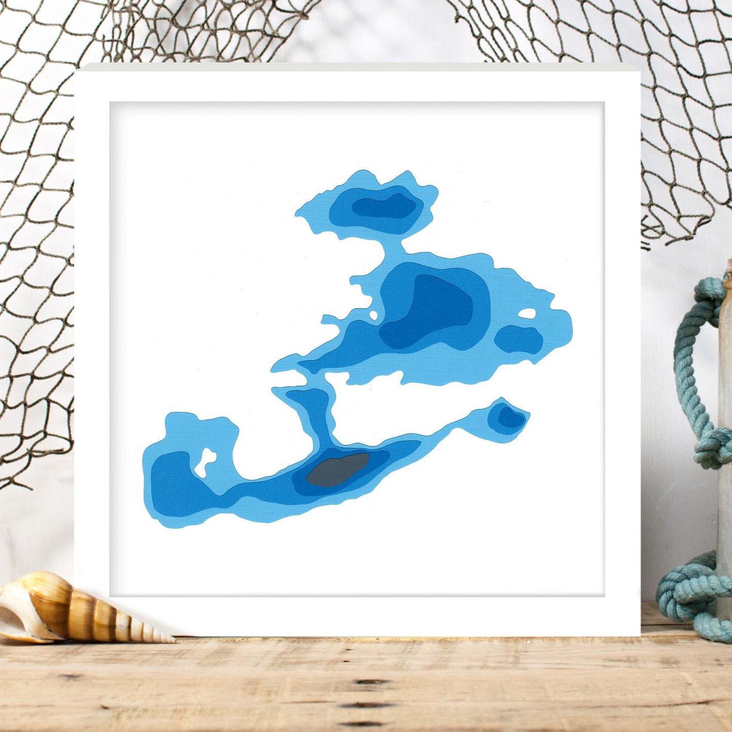 West Twin Lake 12"x12" Papercut Cardtography Map | Wall Art | Poster | Print | Map Art | Wall Decor