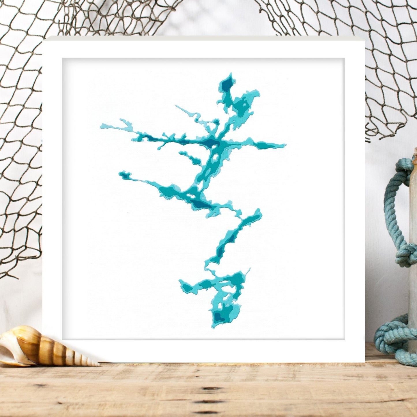 Whitestone Lake 12"x12" Papercut Cardtography Map | Wall Art | Poster | Print | Map Art | Wall Decor