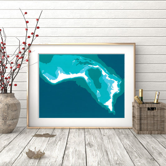 The Abaco Islands, Bahamas 9"x12" Papercut Cardtography Map | Wall Art | Poster | Print | Map Art | Wall Decor