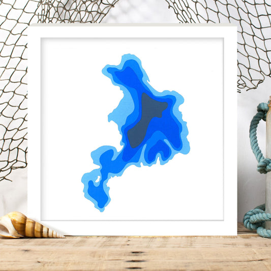 Bark Lake 12"x12" Papercut Cardtography Map | Wall Art | Poster | Print | Map Art | Wall Decor