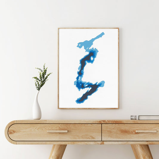 Bennett Lake 9"x12" Papercut Cardtography Map | Wall Art | Poster | Print | Map Art | Wall Decor