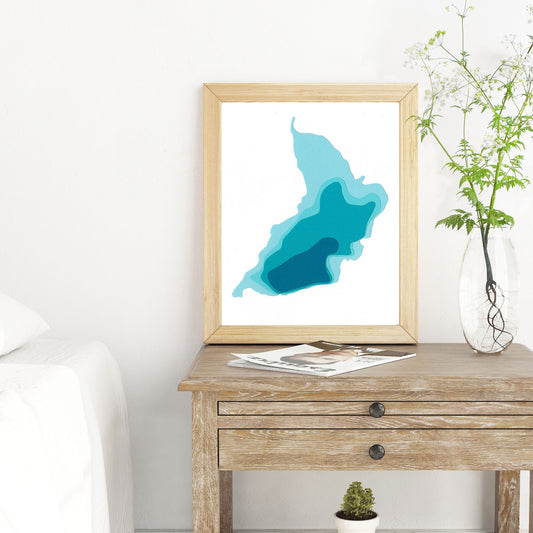 Blue Hawk Lake 8"x10" Papercut Cardtography Map | Wall Art | Poster | Print | Map Art | Wall Decor