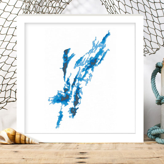 Bobs Lake 12"x12" Papercut Cardtography Map | Wall Art | Poster | Print | Map Art | Wall Decor