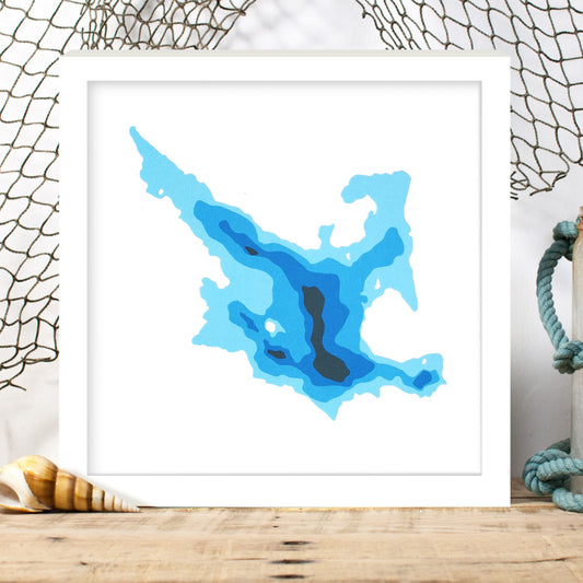 Davis Lake 12"x12" Papercut Cardtography Map | Wall Art | Poster | Print | Map Art | Wall Decor