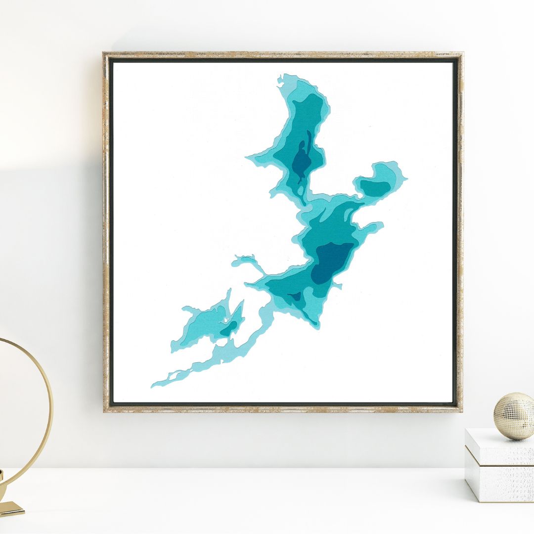 Drag Lake 12"x12" Papercut Cardtography Map | Wall Art | Poster | Print | Map Art | Wall Decor
