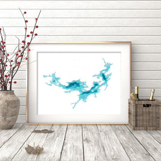 Eels Lake 9"x12" Papercut Cardtography Map | Wall Art | Poster | Print | Map Art | Wall Decor