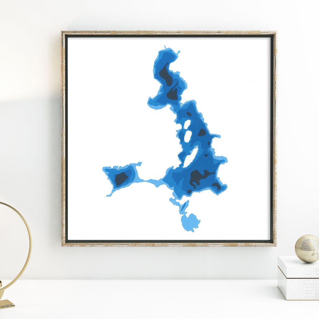 Haliburton Lake 12"x12" Papercut Cardtography Map | Wall Art | Poster | Print | Map Art | Wall Decor